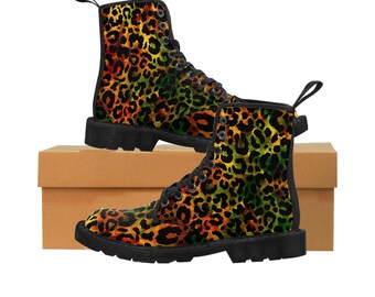 Tie Dye, Leopard Print,Fashion,Cool,Combat Boots,Women's Printed Canvas Boots