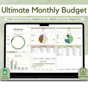Ultimate Monthly Budget Spreadsheet Template for Google Sheets - Personal Finance Digital Planner; Bills, Expenses, Debt & Savings Tracker