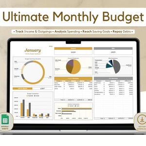 Ultimate Monthly Budget Spreadsheet Template for Google Sheets - Personal Finance Digital Planner; Bills, Expenses, Debt & Savings Tracker