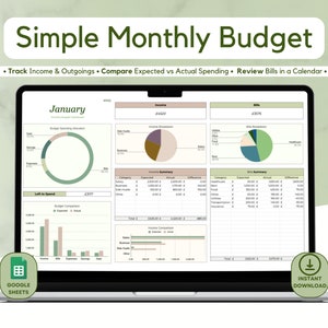 Plantilla de hoja de cálculo de presupuesto mensual simple para hojas de cálculo de Google; planificador digital; finanzas personales; seguimiento de gastos y egresos; calendario de facturas