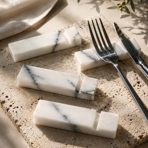 Juego de cubiertos de mármol lila con soporte para cuchillos / Exhibidor de cubiertos de piedra natural y accesorio decorativo para mesa de comedor