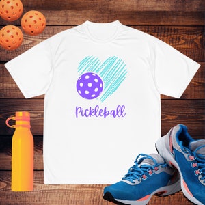 Pickleball sport tee for women, Pickleball heart activewear t-shirt, moisture-wicking pickle ball shirt for ladies, Cute pickleball gift