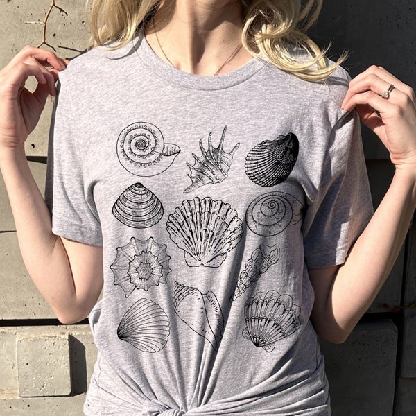 Vintage style Seashell t-shirt, sea shell drawing shirt, Aquatic outfit, Sea Shell Tee, Gift for Ocean Lover, sea shell ladies, Summer Vibes