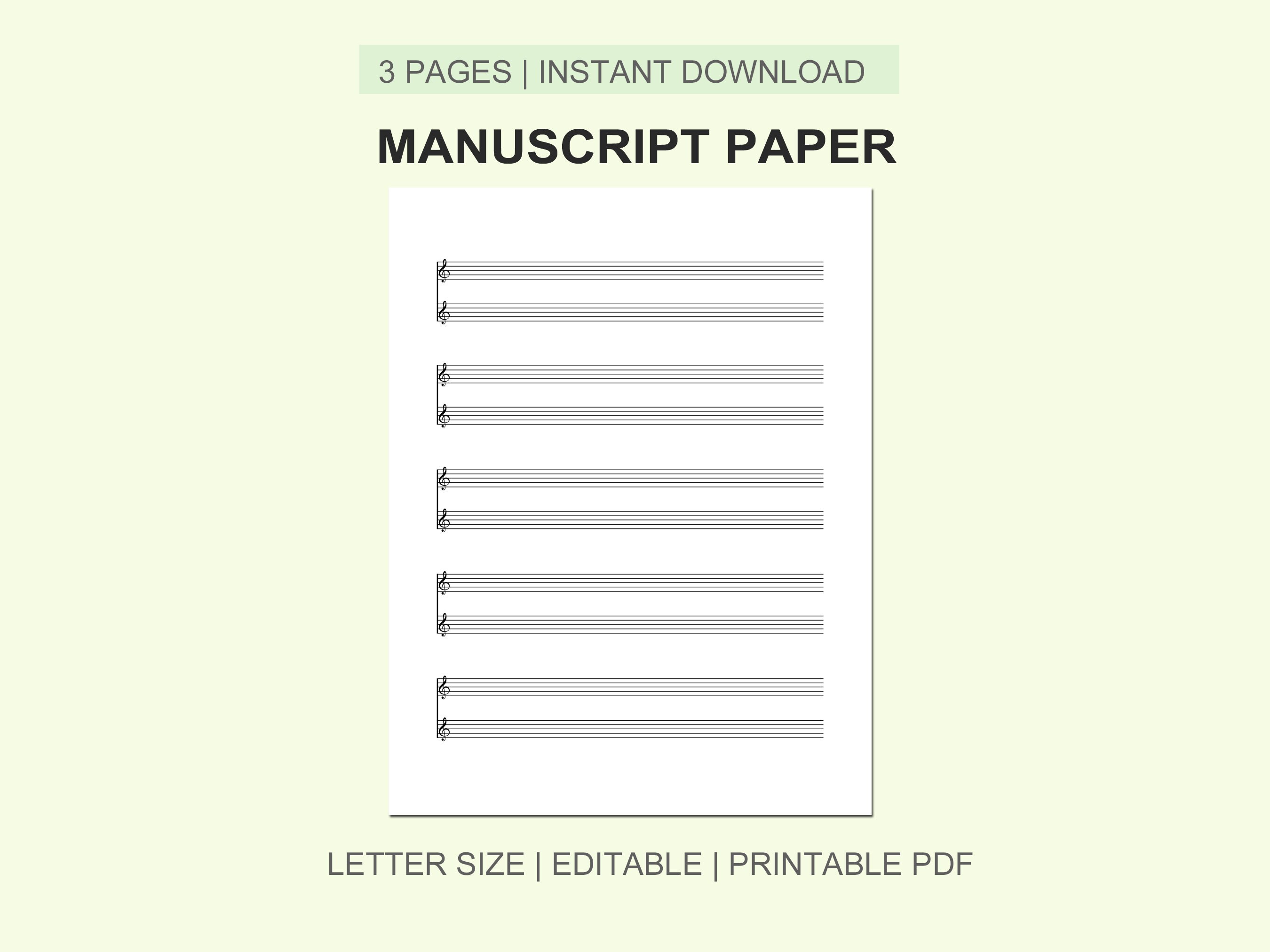 Manuscript Paper, Music Sheet Paper, Instant Download, Printable Planner, Planner Set, Planner ...