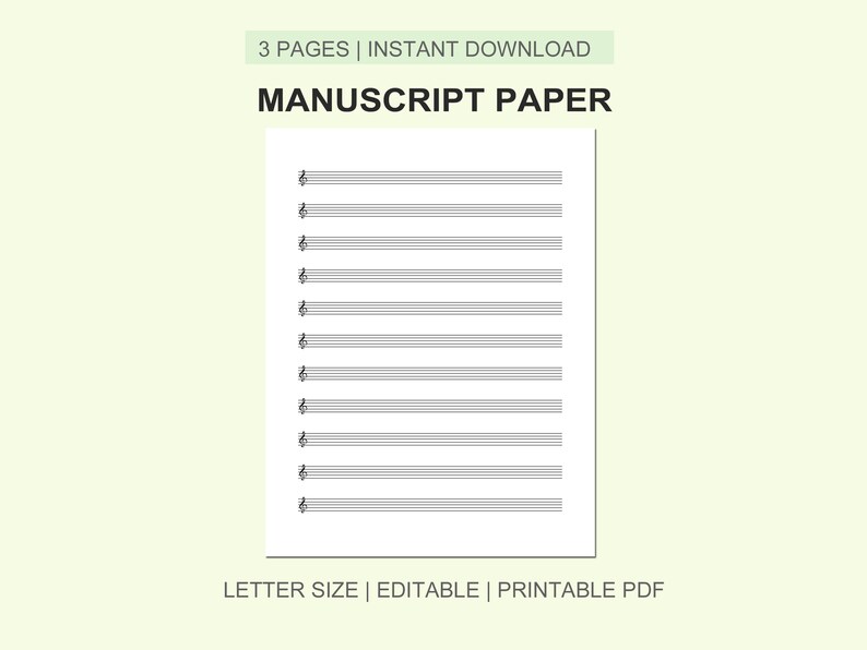 Manuscript Paper, Music Sheet Paper, Instant Download, Printable Planner, Planner Set, Planner ...