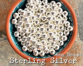 6mm Sterling Silver Beads 1.7 mm Hole, Wholesale Lot .925 Seamless Smooth Round Spacer Beads, Jewelry Making Bracelets Necklaces Rings