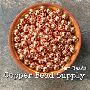 6mm Copper Round Smooth Beads Raw & Untreated Copper Ready to Oxidize, Seal or Patina Jewelry Making and Design image 1