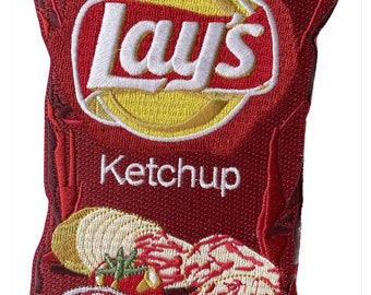 iron-on 6” x 4” embroidered “Lay’s Ketchup” patch.