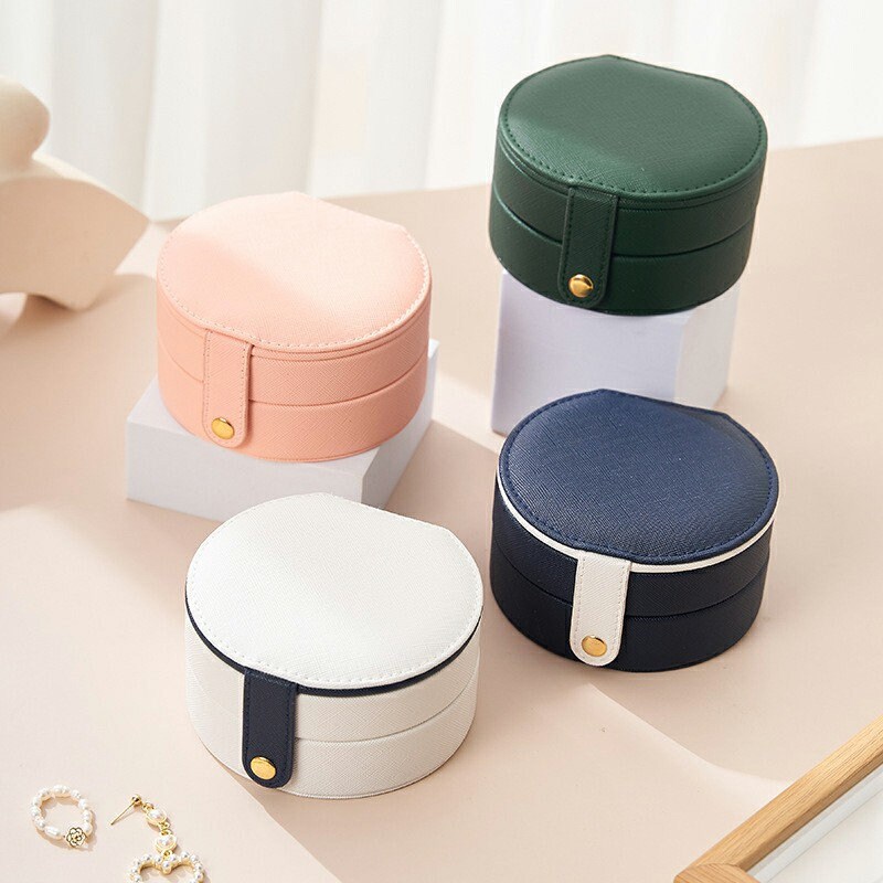 Round Jewelry Boxes Portable PU Leather Case 2 Layers Storage Etsy UK