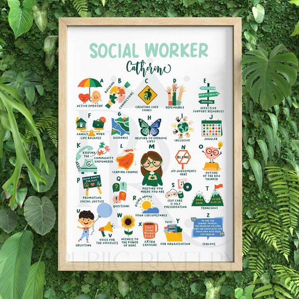 Social Worker Gift Custom Alphabet Print School Social Work Gift for Licensed Social Worker Poster School Social Worker Office Decor