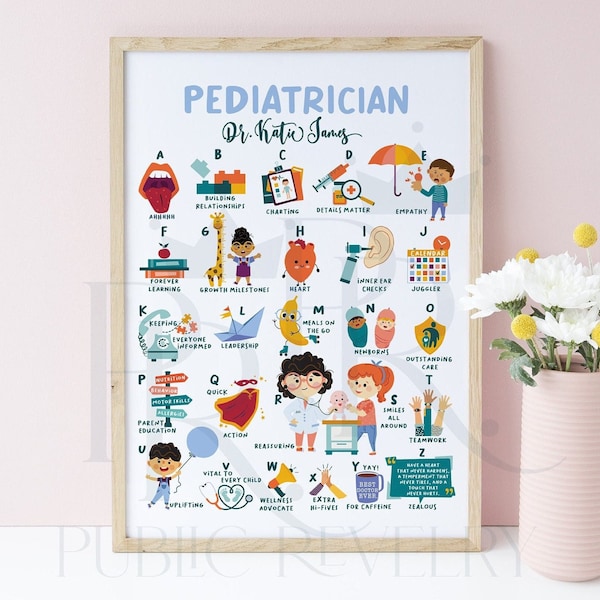 Benutzerdefinierte Kinderarzt Geschenk Hausarzt Geschenk Alphabet Druck Kinderarzt Büro Wandkunst PEDS Crew Doktor Ruhestand Wartezimmer Dekor