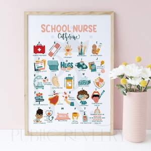 Regalo de fin de año para enfermera escolar, decoración de oficina para enfermera escolar, póster de agradecimiento para enfermera escolar, póster con el alfabeto de enfermera escolar, regalo de agradecimiento para maestra