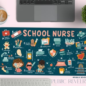 School Nurse Office Decor, Pink Desk Mat Aesthetic, Gift for Nurse, Cute MousePad for Desk Mat, Elementary Classroom, Gift Nurse Retirement