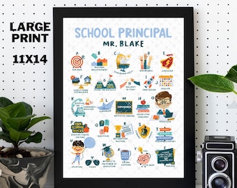 School Principal Alphabet Print, End of Year Gift for Male Principal Gift for Dad Birthday Teacher Appreciation Gift Administrator Wall Art
