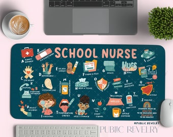 School Nurse Office Decor, Pink Desk Mat Aesthetic, Gift for Nurse, Cute MousePad for Desk Mat, Elementary Classroom, Gift Nurse Retirement