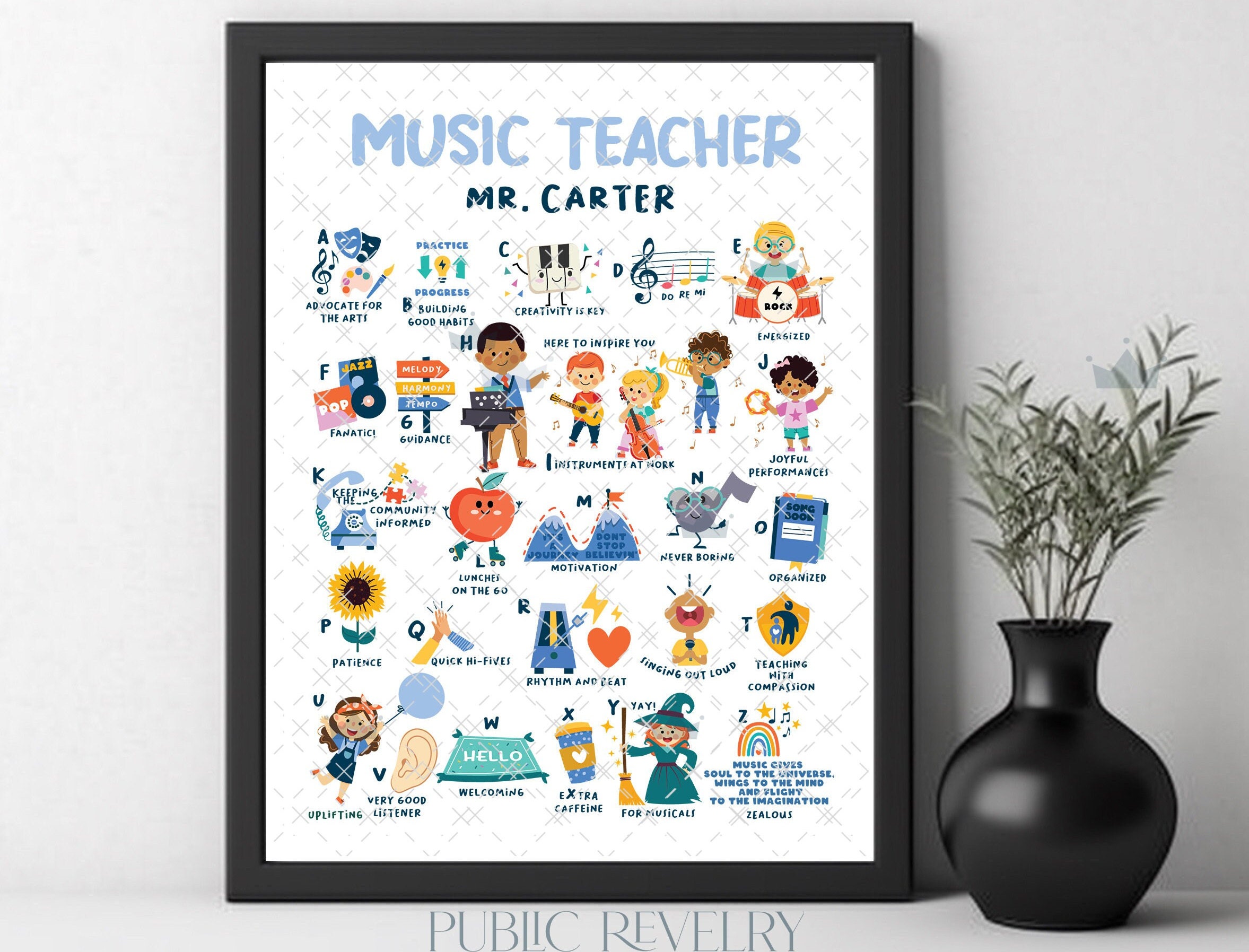 Music Teacher Alphabet Gift for Music Teacher Music Room Decor,