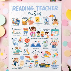 Reading Teacher Gift, Elementary Classroom Decor, Gift for School Teacher End of Year Gift for Staff Appreciation Teacher Alphabet Print