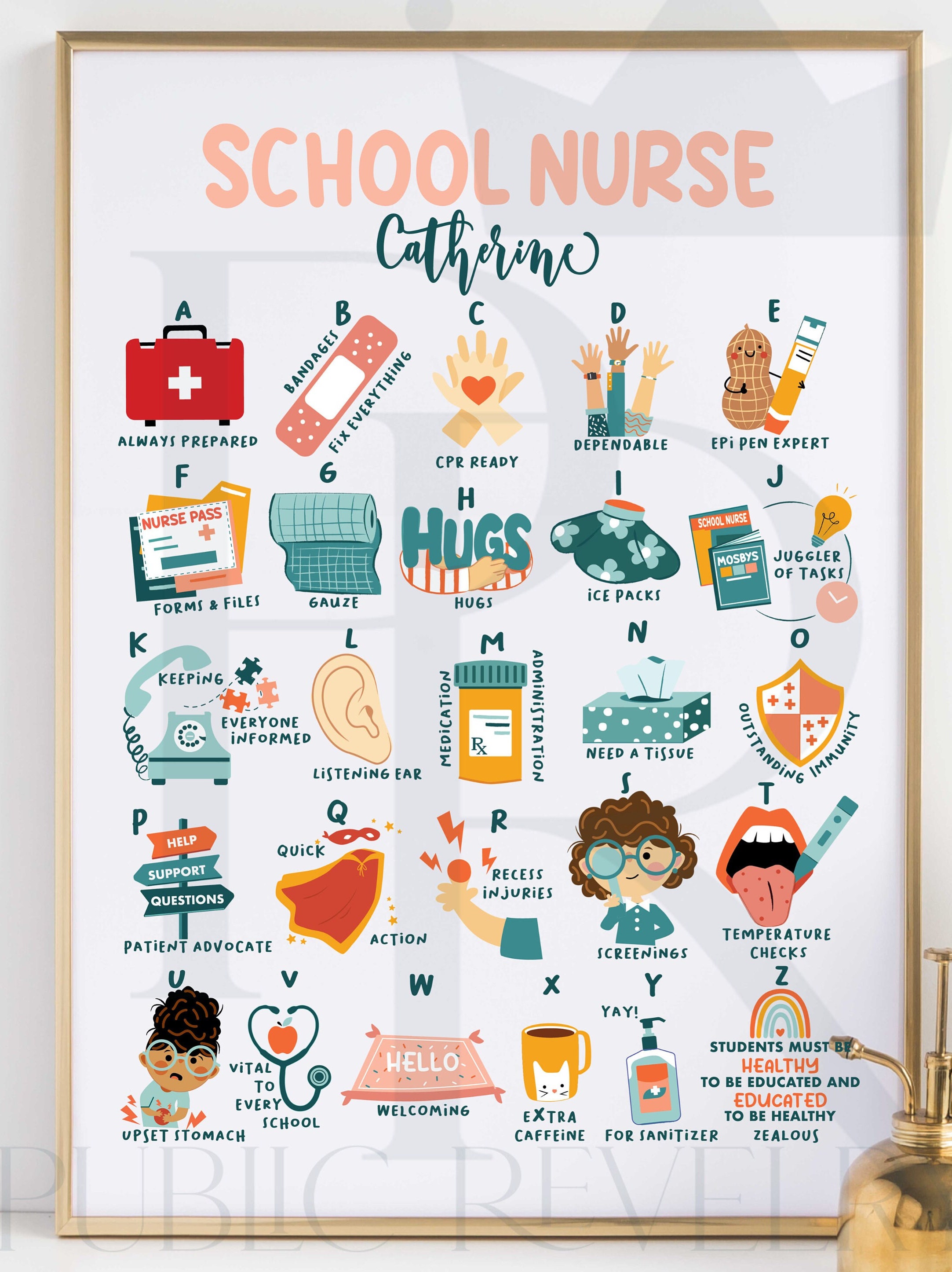 School Nurse Alphabet Print School Nurse Wall Art School Nurse Etsy