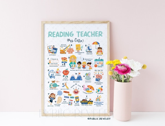 Reading Teacher Gift, Elementary Classroom Decor, Gift for School Teacher End of Year Gift for Staff Appreciation Teacher Alphabet Print