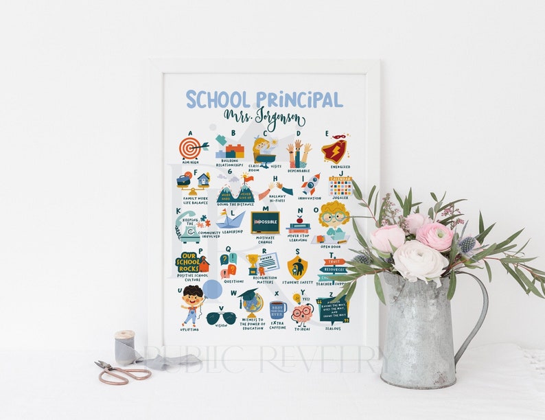 Principal Guide Chart Personalized School Principal Alphabet Art Print, Principal ...
