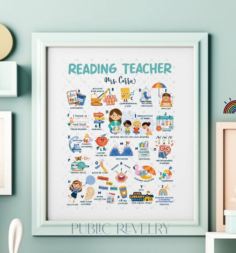 Reading Teacher Gift, Elementary Classroom Decor, Gift for School Teacher End of Year Gift for Staff Appreciation Teacher Alphabet Print