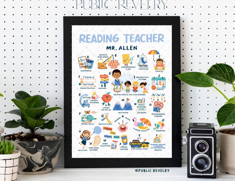 Reading Teacher Gift, Elementary Classroom Decor, Gift for School Teacher End of Year Gift for Staff Appreciation Teacher Alphabet Print