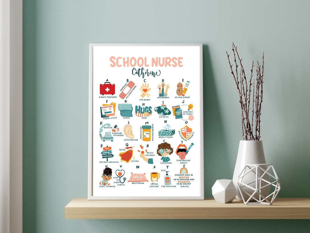 School Nurse Wall Art, Nurse Alphabet Print, School Nurse Office Decor
