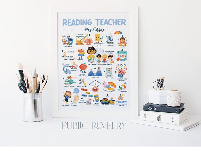 Reading Teacher Gift, Elementary Classroom Decor, Gift for School Teacher End of Year Gift for Staff Appreciation Teacher Alphabet Print