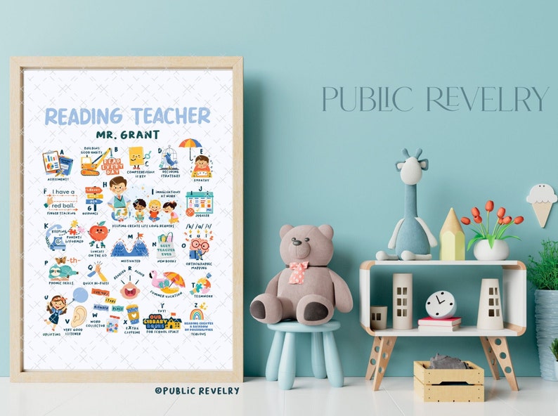 Reading Teacher Gift, Elementary Classroom Decor, Gift for School Teacher End of Year Gift for Staff Appreciation Teacher Alphabet Print
