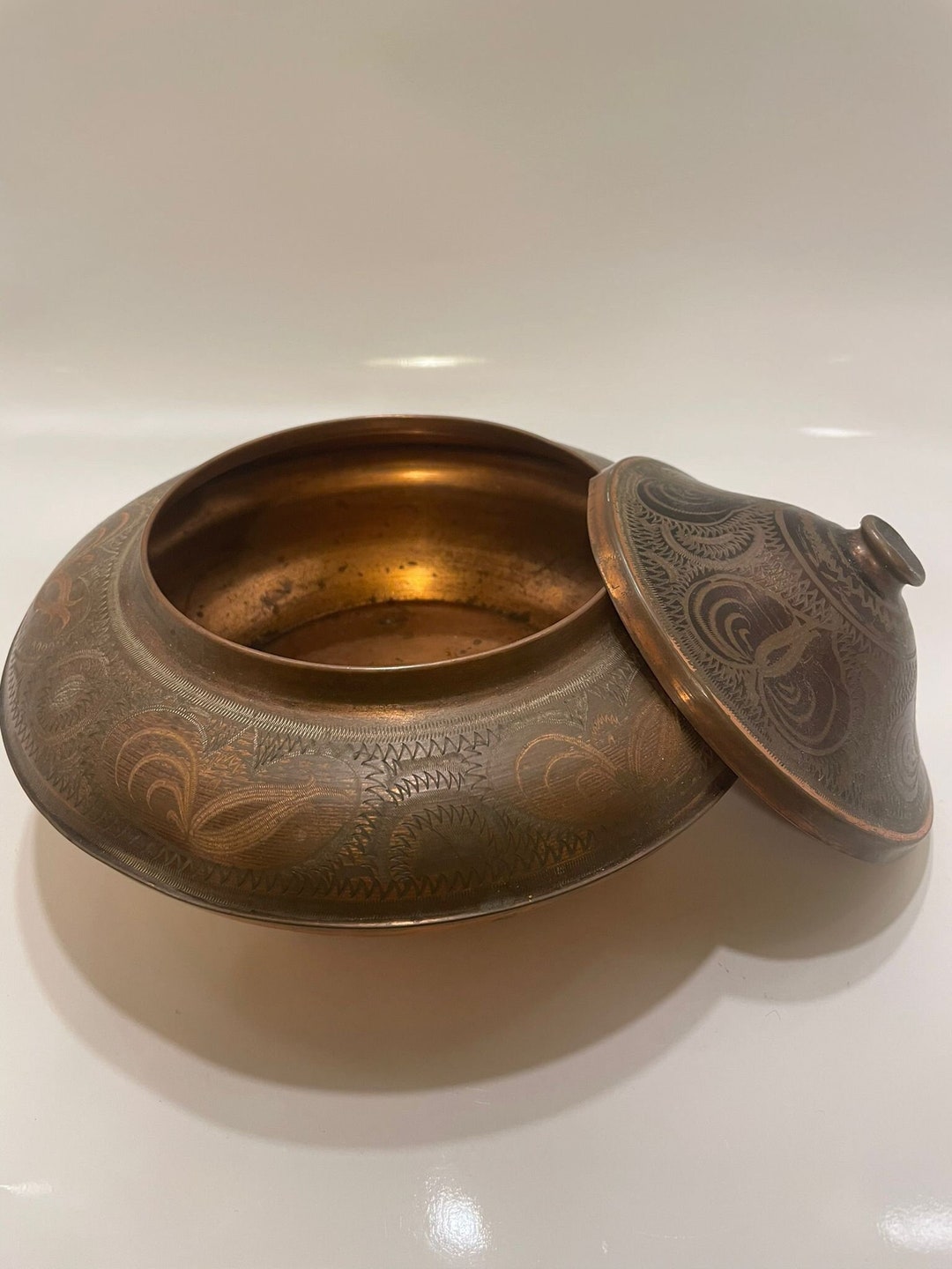Copper Old Pot Lid Vintage Estate Mini Design Hammered Etsy