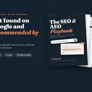 Cahier d'exercices SEO et IA pour la recherche, checklist SEO pour les petites entreprises, guide AEO pour ChatGPT et Google, guide marketing imprimable (PDF)