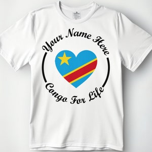 Democratic Republic of Congo Custom T-Shirt, Personalised D.R.Congo Flag Tshirt, Custom Country Flag T-shirt, Gift For Him and Her or Family