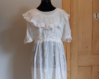 Antique Edwardian Lingerie Dress - white cotton garden party dress