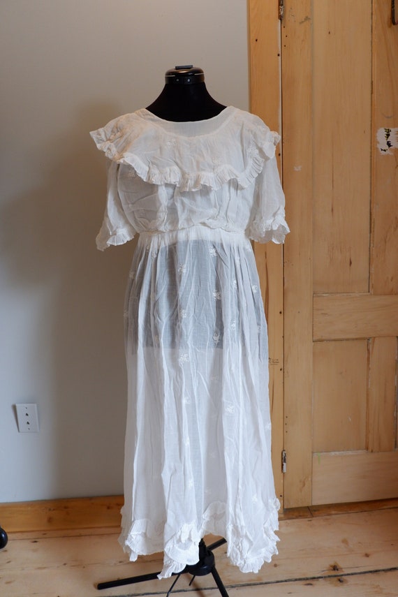 Antique Edwardian Lingerie Dress - white cotton g… - image 1