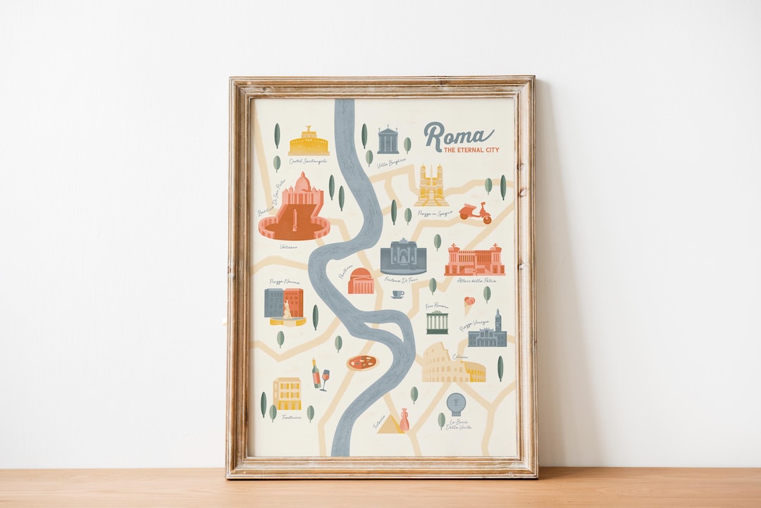 Rome Map Art Print / European Print / Rome Italy Travel Poster Design ...
