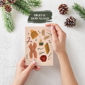 Comfy Cozy Illustrated Christmas Card / Holiday Card / instant digital download PDF / PDF Download / Printable Christmas Card