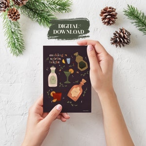 Making Spirits Bright Illustrated Christmas Card / Holiday Card / instant digital download PDF / PDF Download / Printable Christmas Card
