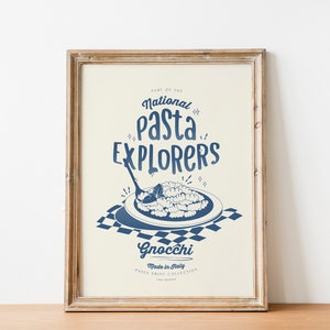 Retro Gnocchi Pasta Poster / Italian Pasta Art Print / National Pasta Explorers Poster / Kitchen Wall Art / Trendy Pasta Wall Decor