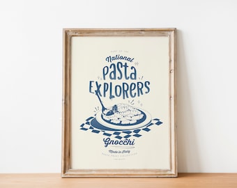 Retro Gnocchi Pasta Poster / Italian Pasta Art Print / National Pasta Explorers Poster / Kitchen Wall Art / Trendy Pasta Wall Decor