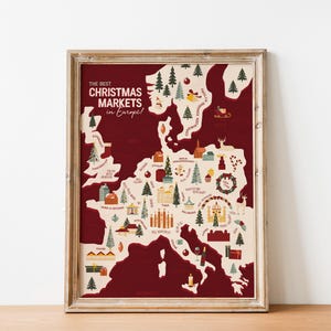 De beste kerstmarkten van Europa kaartkunstdruk / Europese print / reisposterontwerp / kaart kunst aan de muur print / cadeau voor reizigers