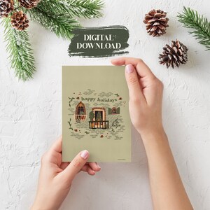 Happy Holidays Illustrated Christmas Card / Holiday Card / instant digital download PDF / PDF Download / Printable Christmas Card
