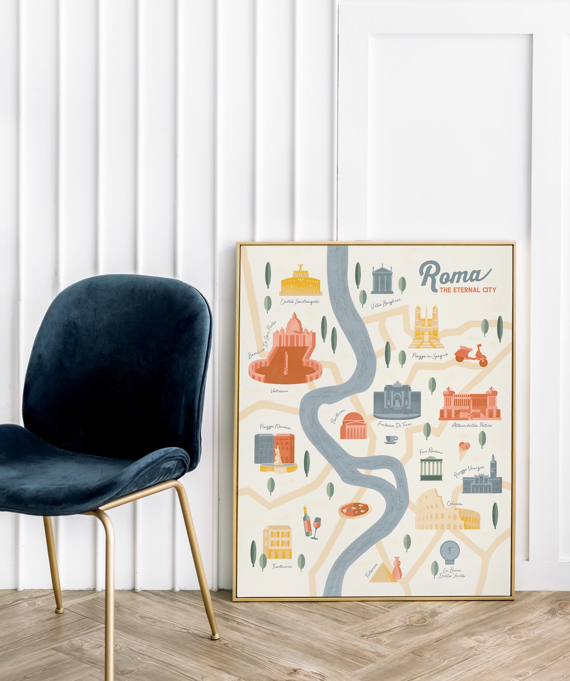 Wall Prints Rome Rome Map Art Print / European Print / Rome Italy Travel Poster Design ...