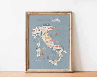 イタリア地図アートプリント / ヨーロッパプリント / イタリア旅行ポスターデザイン / ヨーロッパアート / 地図ウォールアートプリント / 旅行者へのギフト / 壁装飾