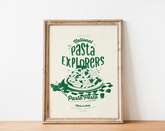 Retro Pasta Pesto Poster / Trendy Pasta Wall Decor / Italian Pasta Art Print / Kitchen Wall Art / National Pasta Explorers Poster