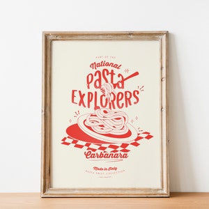 Retro Carbonara Pasta Poster / Italian Pasta Art Print / Kitchen Wall Art / Trendy Pasta Wall Decor / National Pasta Explorers Poster
