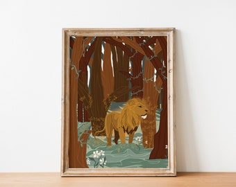 Poster di Re Aslan / Stampa ispirata a Narnia / Arte del libro / Arte murale ispirata a Narnia / Decorazione murale estetica di Narnia