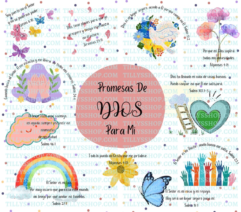 Promesas De Dios 20oz Tumbler Wrap Digital File sublimation biblia afirmaciones español image 2