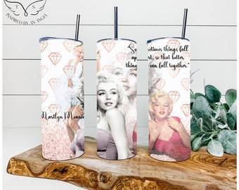 20oz Marilyn Monroe Skinny Tumbler Wrap diamond, Sublimation faith falling apart pretty