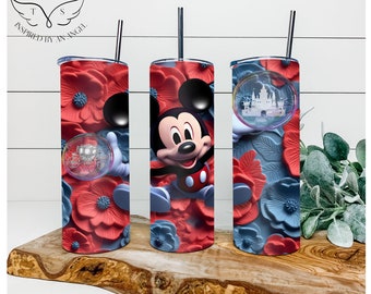 3D Mickey Tumbler Wrap PNG Mouse Flowers Magical Castle water carriage