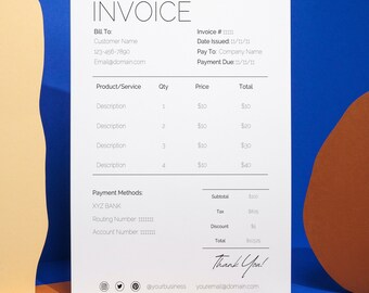 Invoice Template | Editable Invoice | Canva Template | Bussiness Invoice | Digital Download | Printable Invoice | Minimal Invoice |